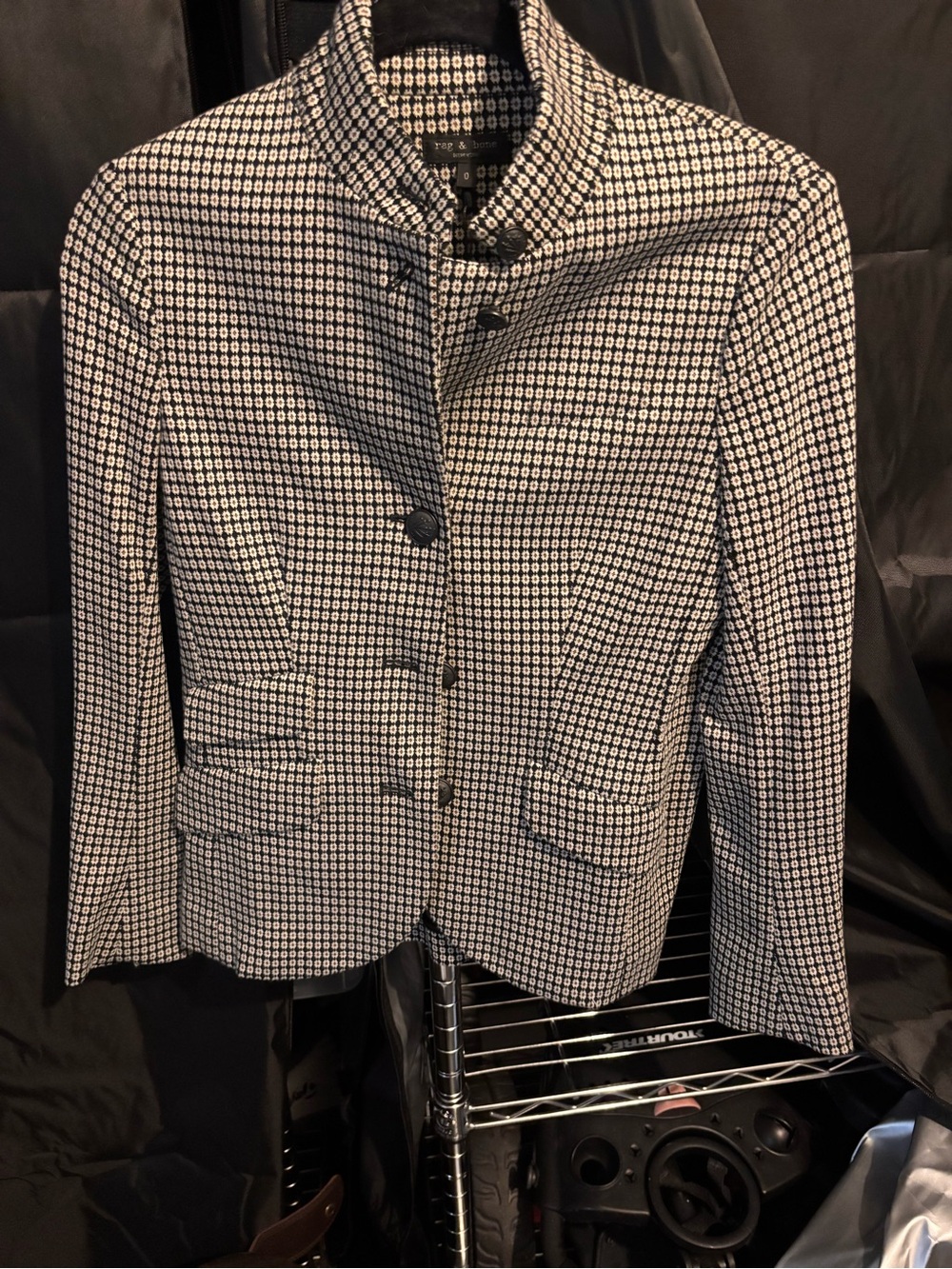 rag & bone Black and White with copper Patterned Stand-Collar Blazer